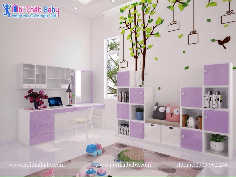 Mẫu bàn học màu tím mộng mơ cho bé 